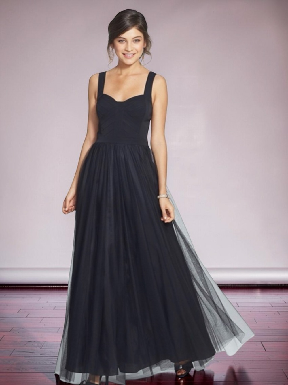 AIDAN MATTOX Black Stretch Structured Corset Tulle Flowing Ball Gown Size 4